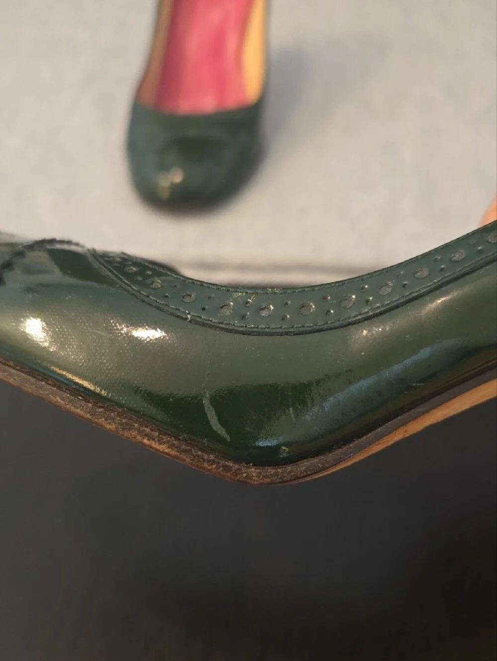 Vintage Y2K Kate Spade New York Green Patent Leather Brogue Pumps Heels, 6.5